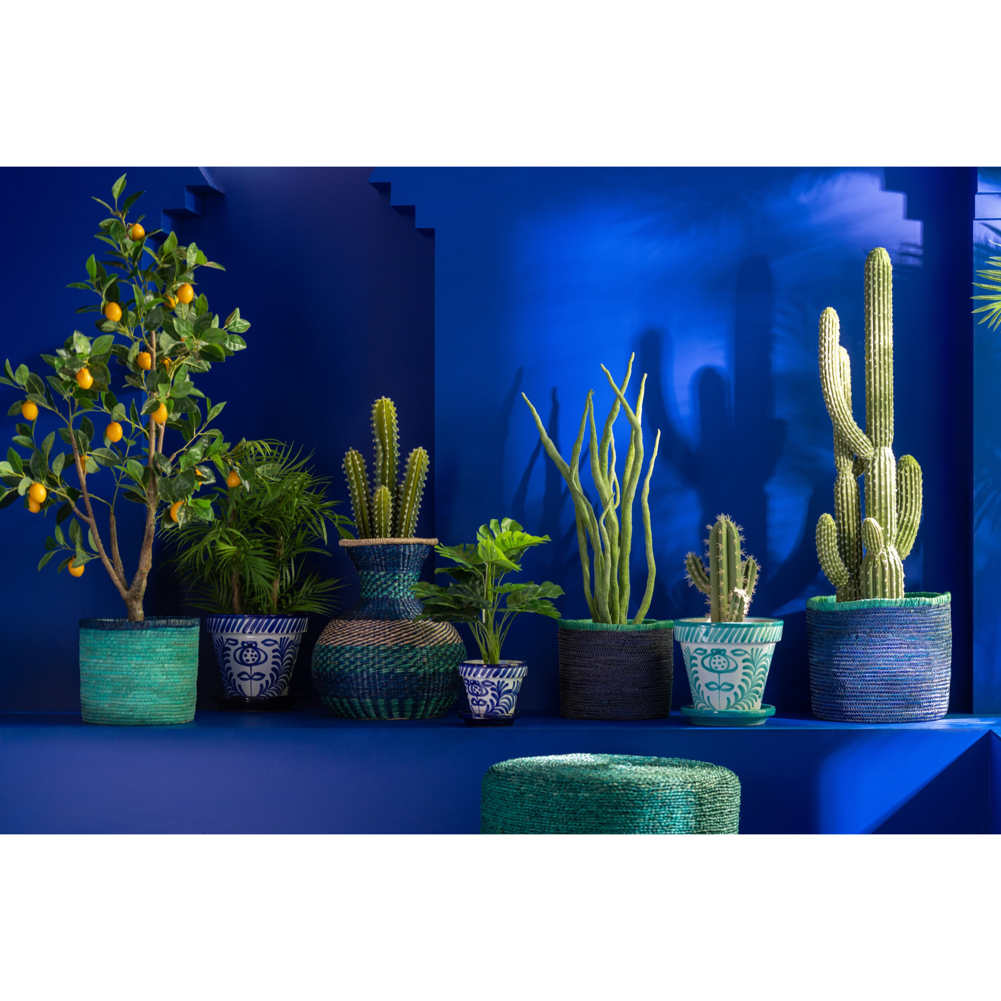 J-Line cache-pot Granada Stripes Handmade + Painted - céramique - bleu - small - Ø 21 cm