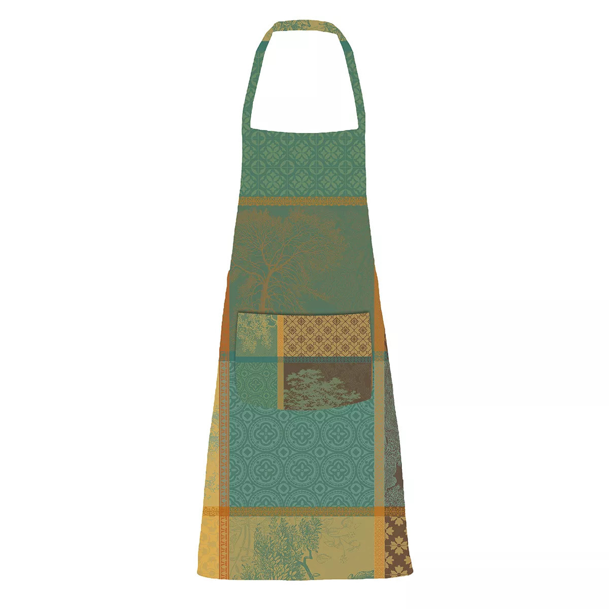 Tablier pur coton enduit 220 g/m² motif jacquard vert brun Mille trees foret