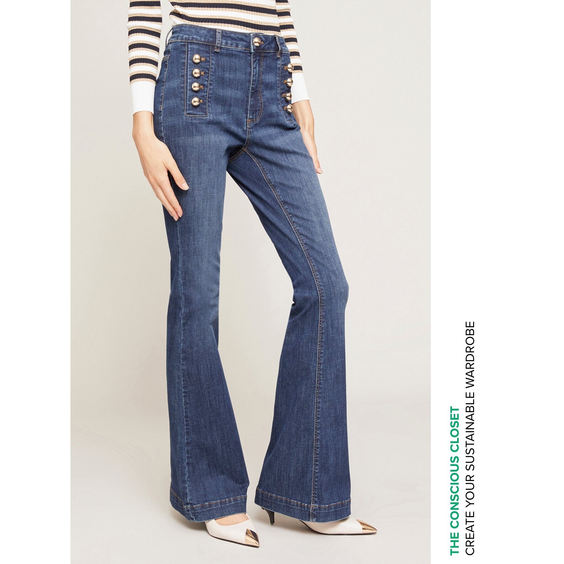 Motivi - Jeans flare con motivo bottoni - Blu