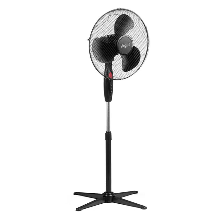 Ventilador de pie negro con 180º de oscilación. 45W de potencia y 3 velocidades.