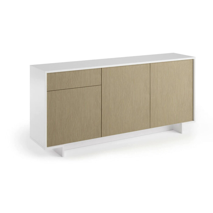 Credenza Davallon, Madia da salotto, Buffet da soggiorno a 3 ante e 1 cassetto, 100% Made in Italy, 170x42h78 cm, Bianco e Rovere