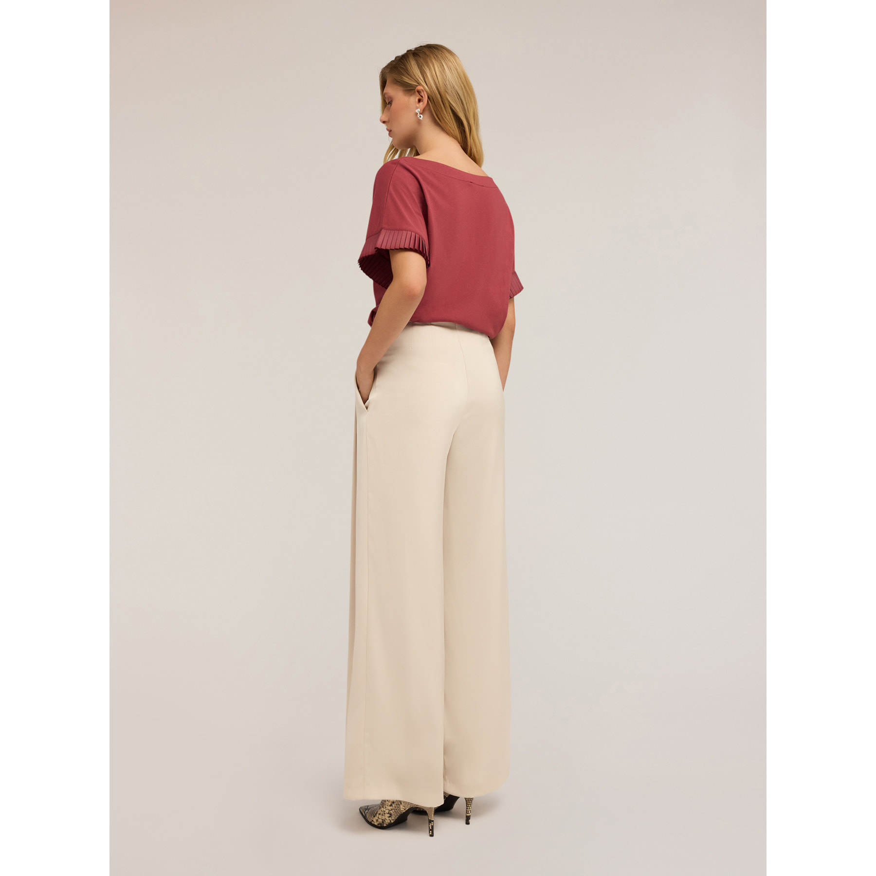 Motivi - Pantalones palazzo con detalle de pliegues - Blanco