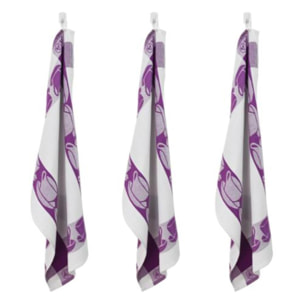 Lot de 3 torchons nid d'abeilles 50x70cm mauve -  "Carré"