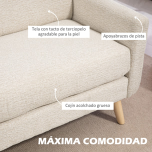 Sofá de 2 Plazas Tapizado en Terciopelo Sofá de Salón Moderno con Reposabrazos y Patas de Madera Carga 240 kg para Dormitorio Oficina 114x71x82 cm Beige