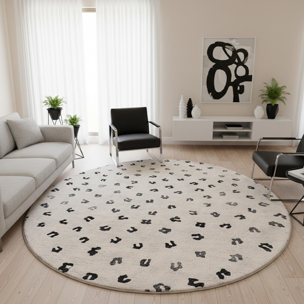 Tapis rond 120x120 rond LEOP Beige , tapis en coton