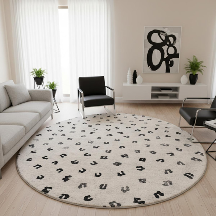 Tapis rond 120x120 rond LEOP Beige , tapis en coton