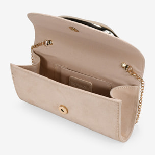 Bolso clutch beige con asa de metal