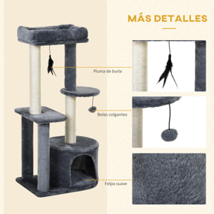 árbol Rascador para Gatos de Felpa y Sisal 48x35x100cm Gris