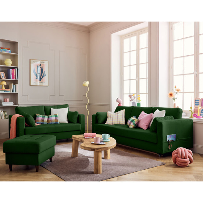 Anna - pouf en velours - pieds en bois - Vert