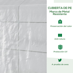 Invernadero de Jardín Vivero Casero con 4 Estantes Puerta Enrollable Cubierta de PE 140g/m² y Marco de Acero para Cultivos Plantas Macetas Flores 120x186x190 cm Blanco