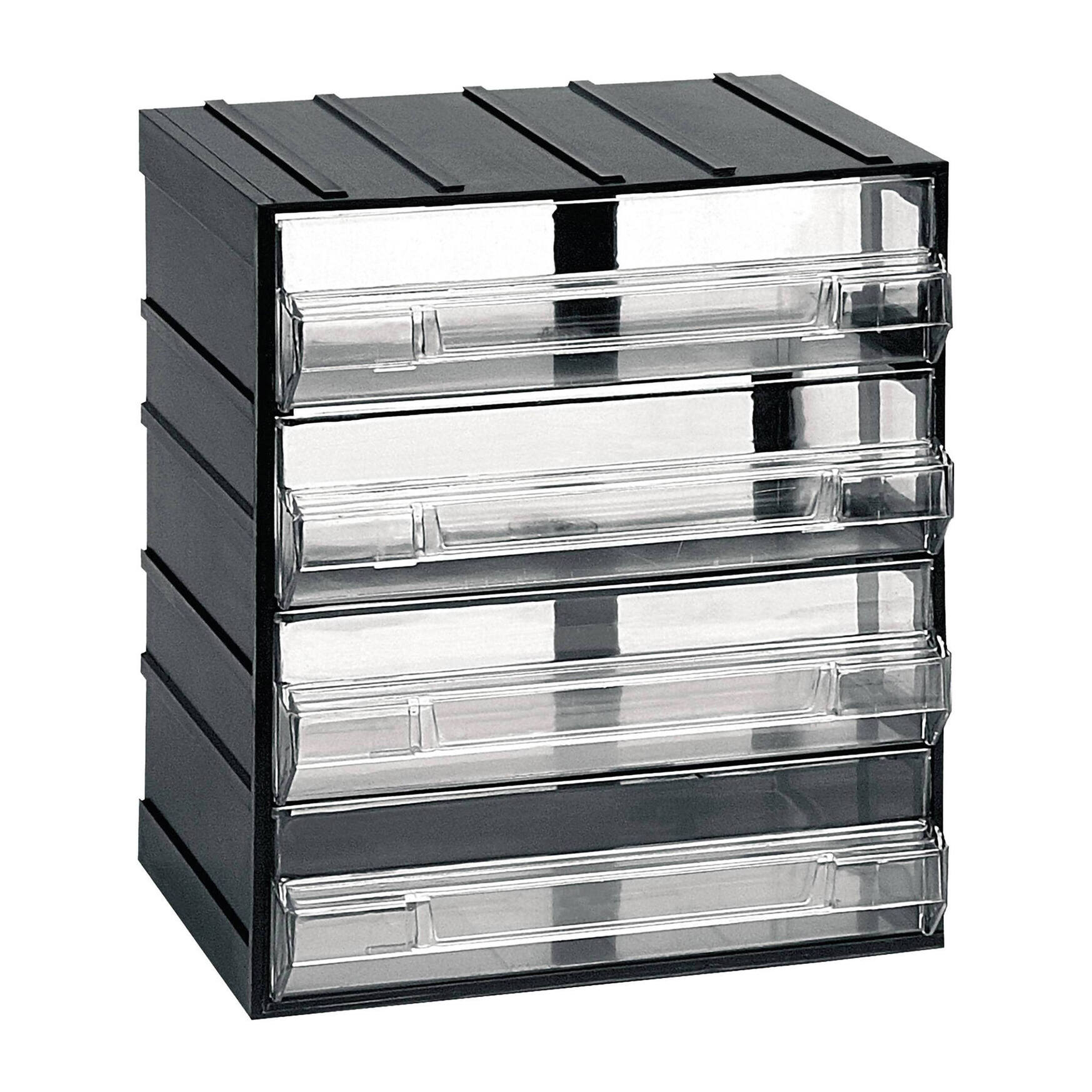 Cassettiera portaminuteria a 4 cassetti, Organiser portaoggetti con cassetti trasparenti, 100% Made in Italy, cm 19x15h23, colore Nero