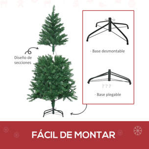 HOMCOM Árbol de Navidad Artificial Altura 150 cm Ignífugo con 502 Ramas 150 Luces LED IPX2 8 Modos Hojas de PVC Base Plegable y Soporte Metálico Decoración Navideña para Interiores Verde