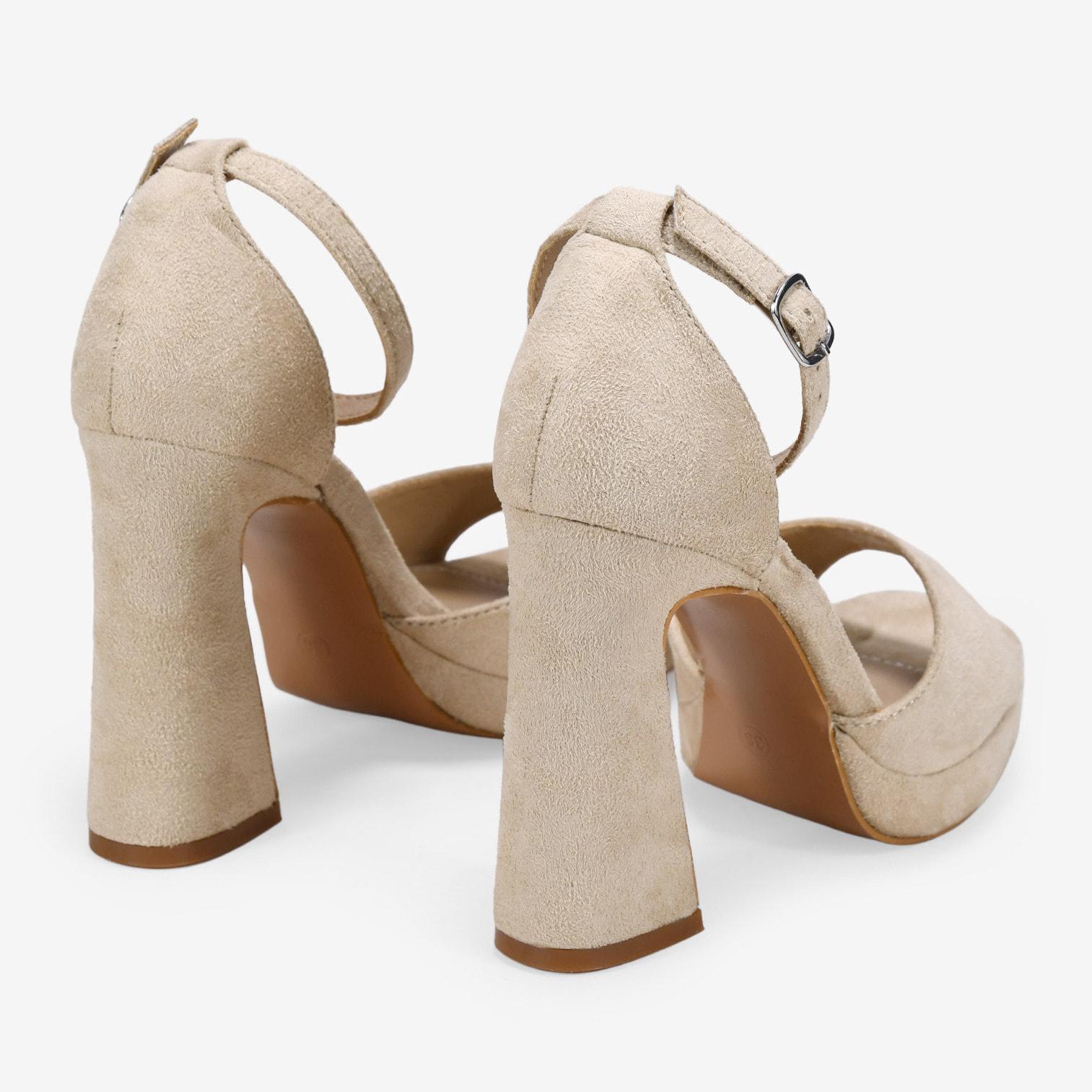 Sandalias de fiesta beige con tacón y talonera