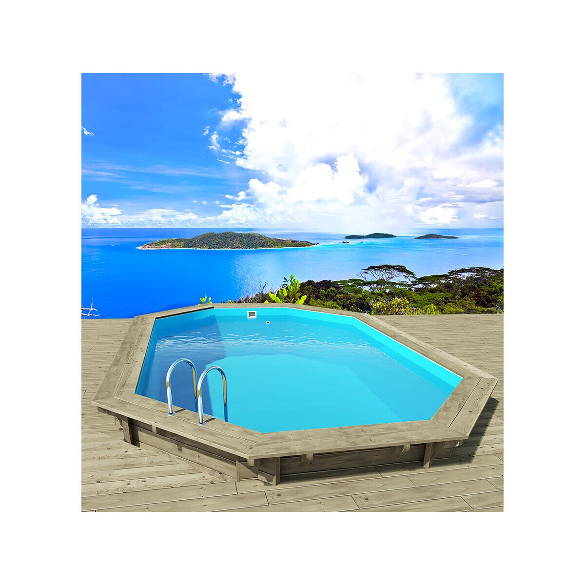 Piscine bois " Palma 145 " 7.57 x 4.07 x 1.44 m + Pompe à chaleur pour piscine 6 kw/h inverter "PowerLine by Hayward" - Noir