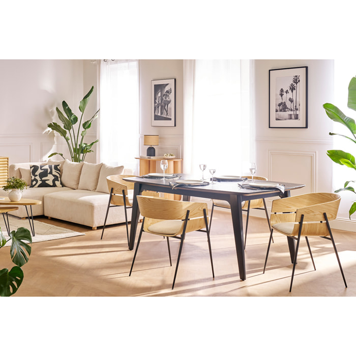 Table extensible rallonges intégrées rectangulaire en bois noir frêne L180-230 cm FIFTIES
