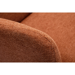 Fauteuil scandinave en tissu effet velours texturé terre brûlée et bois clair ISKO
