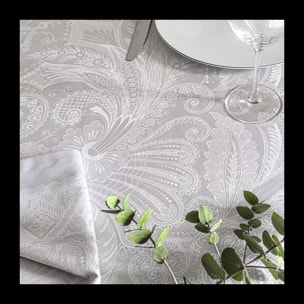 Serviette pur coton motif jacquard gris Grace perle