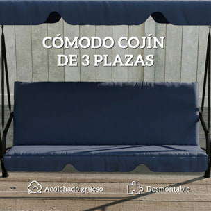 Columpio de Jardín Exterior de 3 Plazas, Balancín de Jardín Exterior con Techo Ajustable, Cojín y Marco de Acero, para Balcón, Terraza, Patio, Carga 240 kg, 172x118x153 cm, Azul Marino