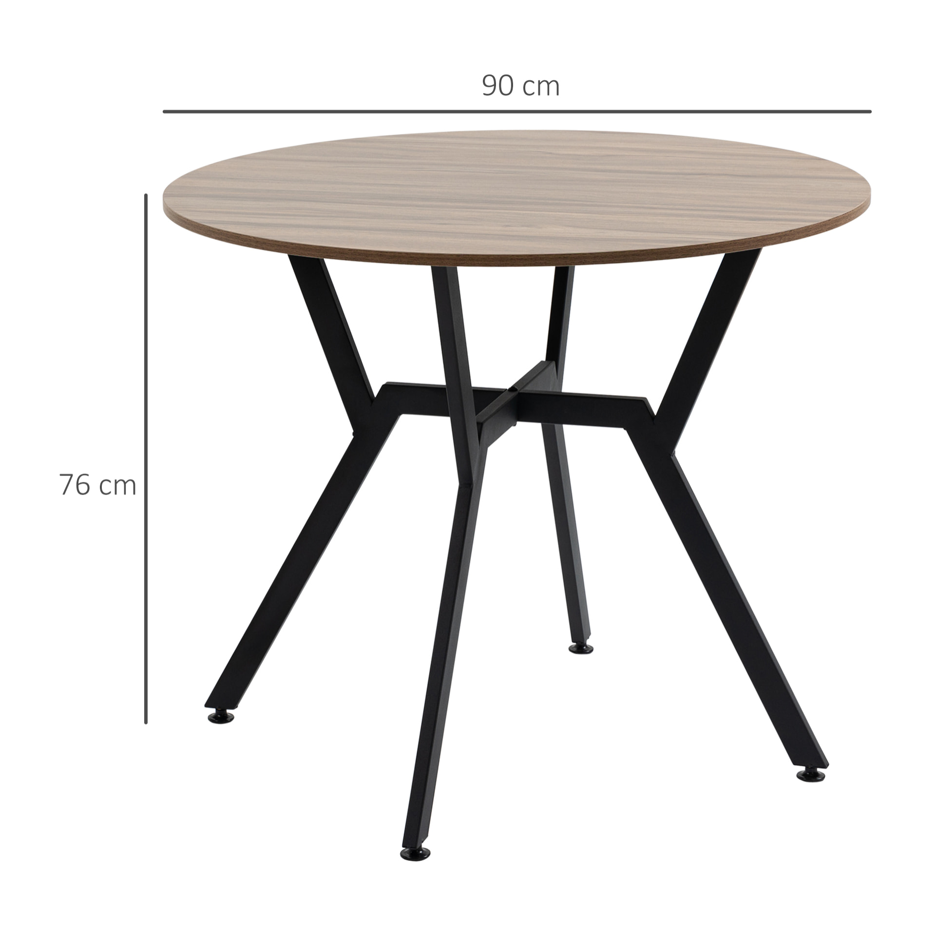 Table ronde design contemporain - dim. Ø 90 x 76H cm - acier noir aspect bois noyer