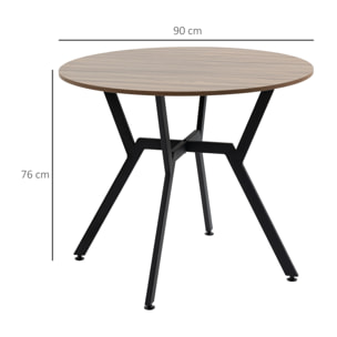 Table ronde design contemporain - dim. Ø 90 x 76H cm - acier noir aspect bois noyer