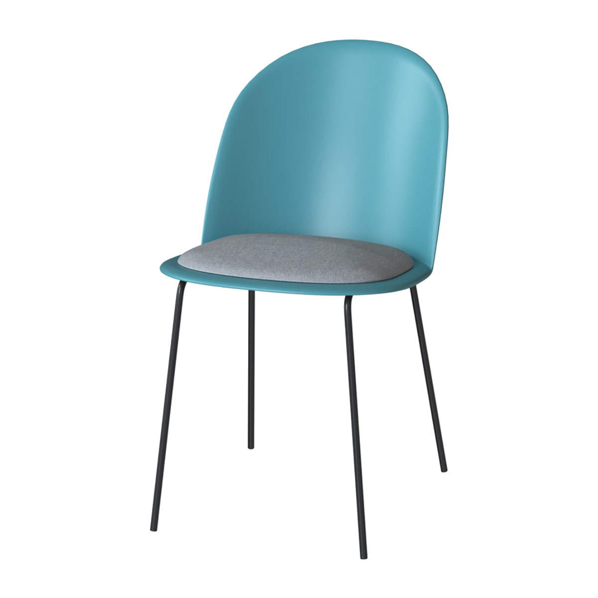 Lot de 2 chaises bleues en plastique, tissu gris et pieds en métal - Lulu