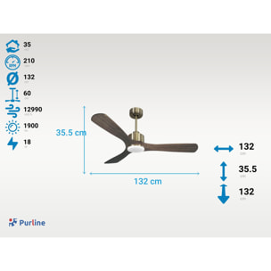 Ventilateur de plafond Réversible  Thermostat Dimmable Wifi Moteur à courant continu Toits en pente Télécommande Lumière à trois tons Hypersilence Mémoire