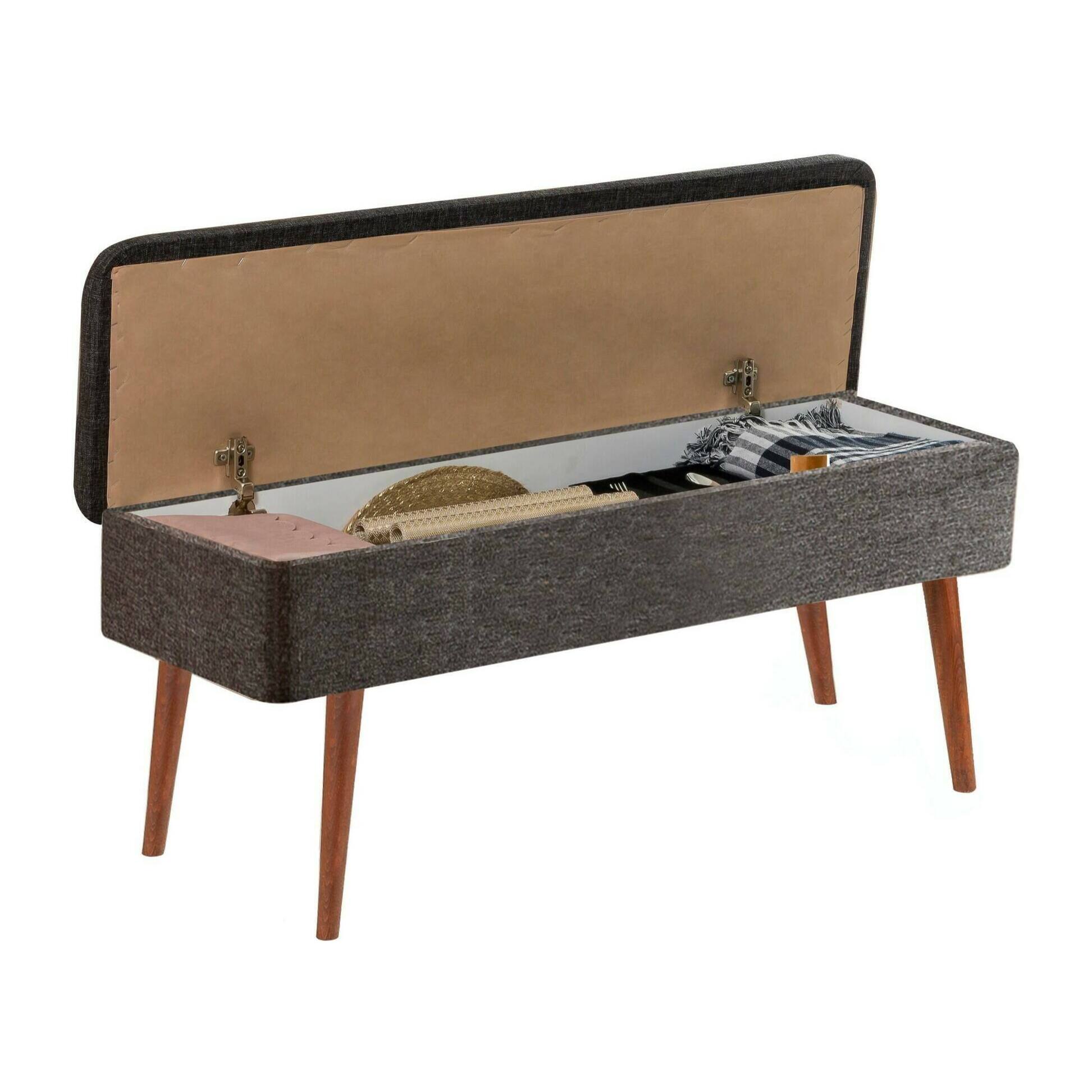Panca Falcon, Panchina multiuso, Seduta per ospiti, Cassapanca multifunzione, 90x39h40 cm, Noce e Antracite