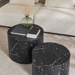 Set de 2 tables basses gigognes rondes effet marbre PAROS