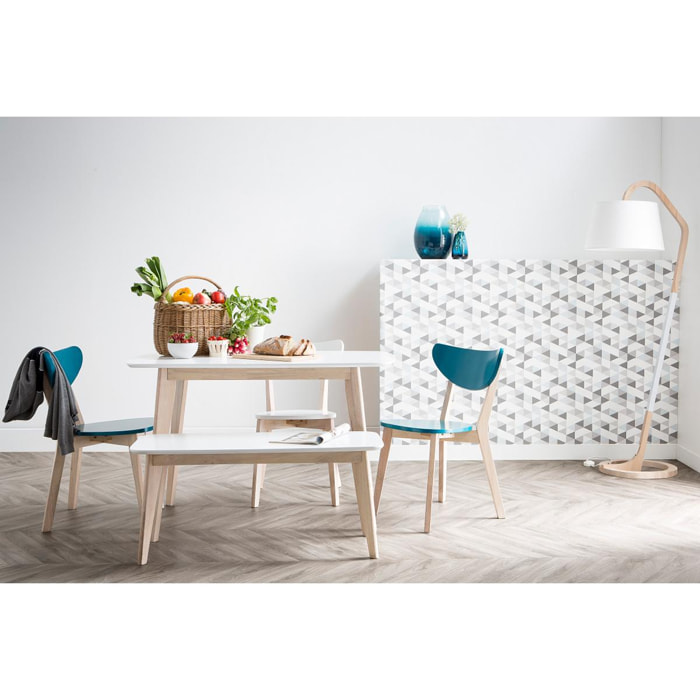 Table à manger design blanc et bois clair L120 cm LEENA