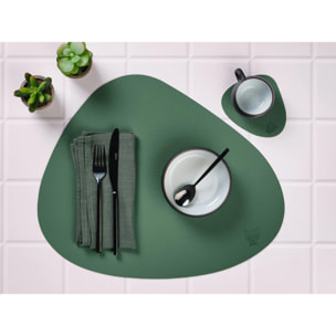 Sous-verre curve réversible - 6 pièces - Cuir recyclé jaune moutarde et vert sapin