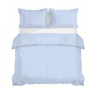 PARURE COPRIPIUMINO RASO CLOE, 100% Raso di Cotone, Made in Italy - AZZURRO