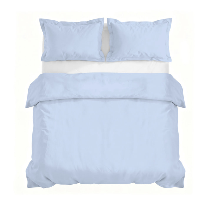 PARURE COPRIPIUMINO RASO CLOE, 100% Raso di Cotone, Made in Italy - AZZURRO
