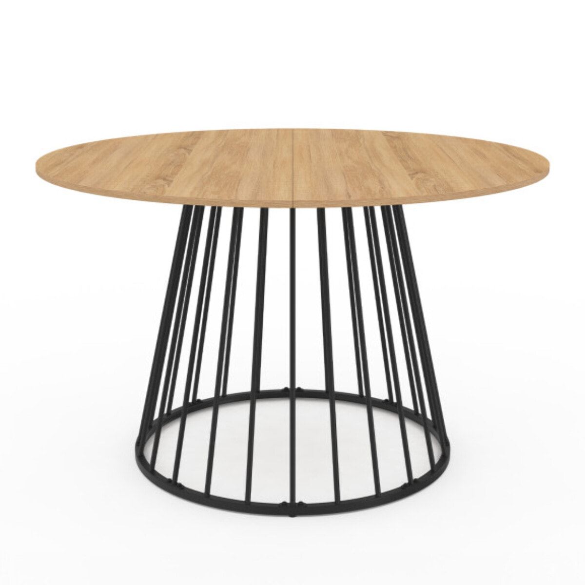 Table repas Adelle plateau rond extensible et pied filaire noir - Bois / Noir