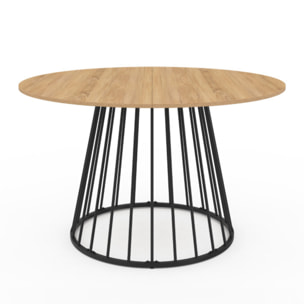 Table repas Adelle plateau rond extensible et pied filaire noir - Bois / Noir