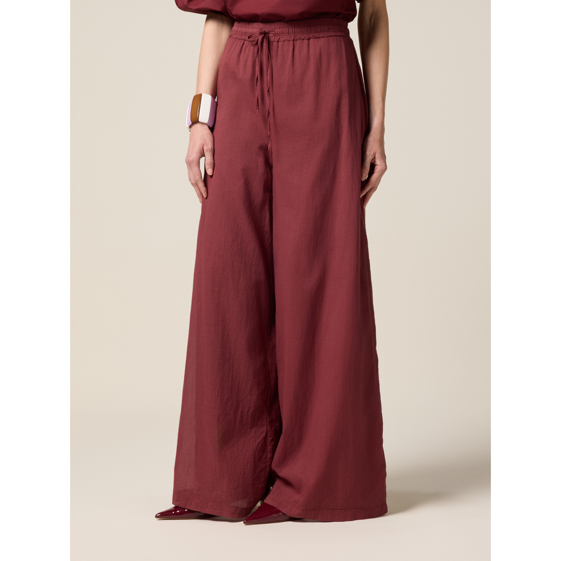 Oltre - Pantalones palazzo de muselina de algodón - Burgundy