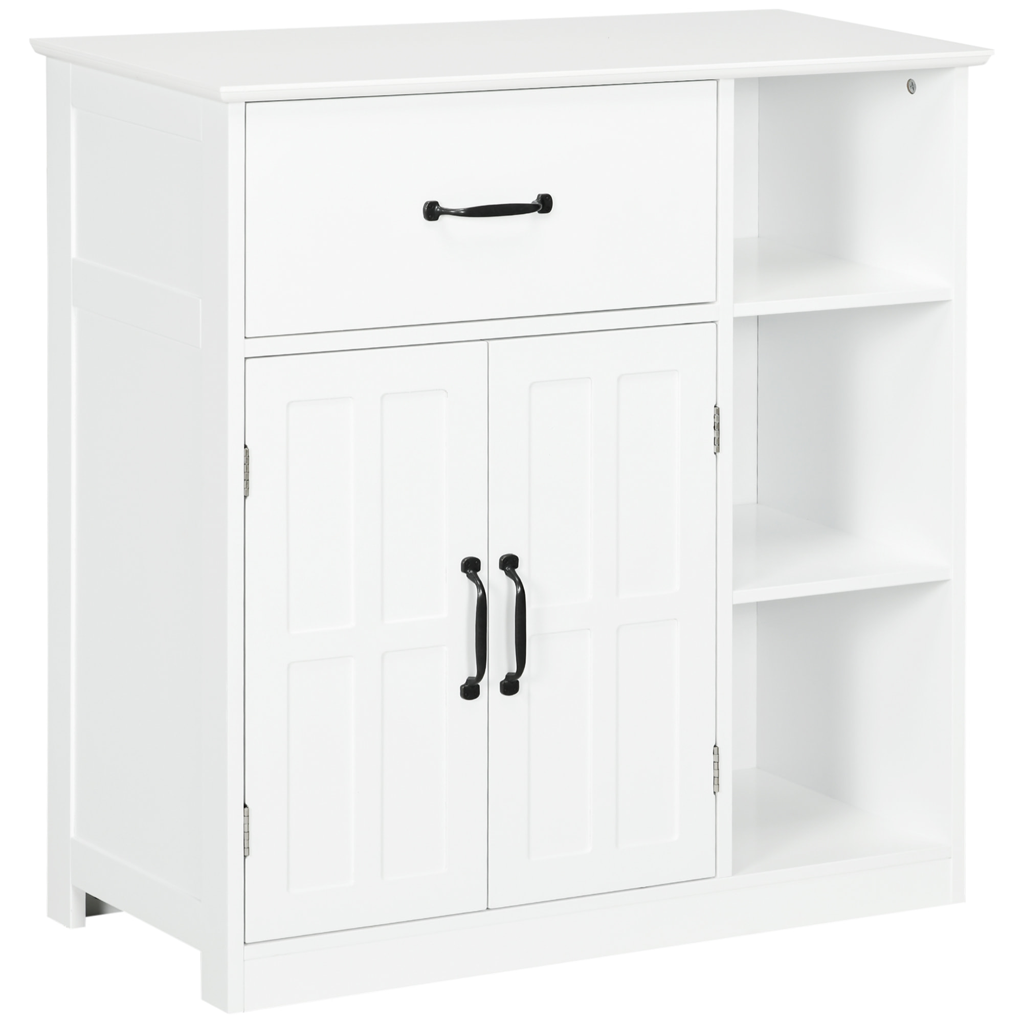 Meuble salle de bain - meuble bas 2 portes étagère tiroir 3 niches - 80x34x81cm - blanc noir