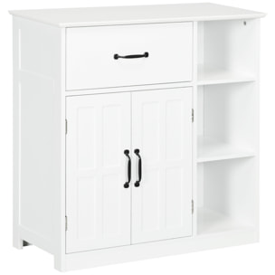 Meuble salle de bain - meuble bas 2 portes étagère tiroir 3 niches - 80x34x81cm - blanc noir
