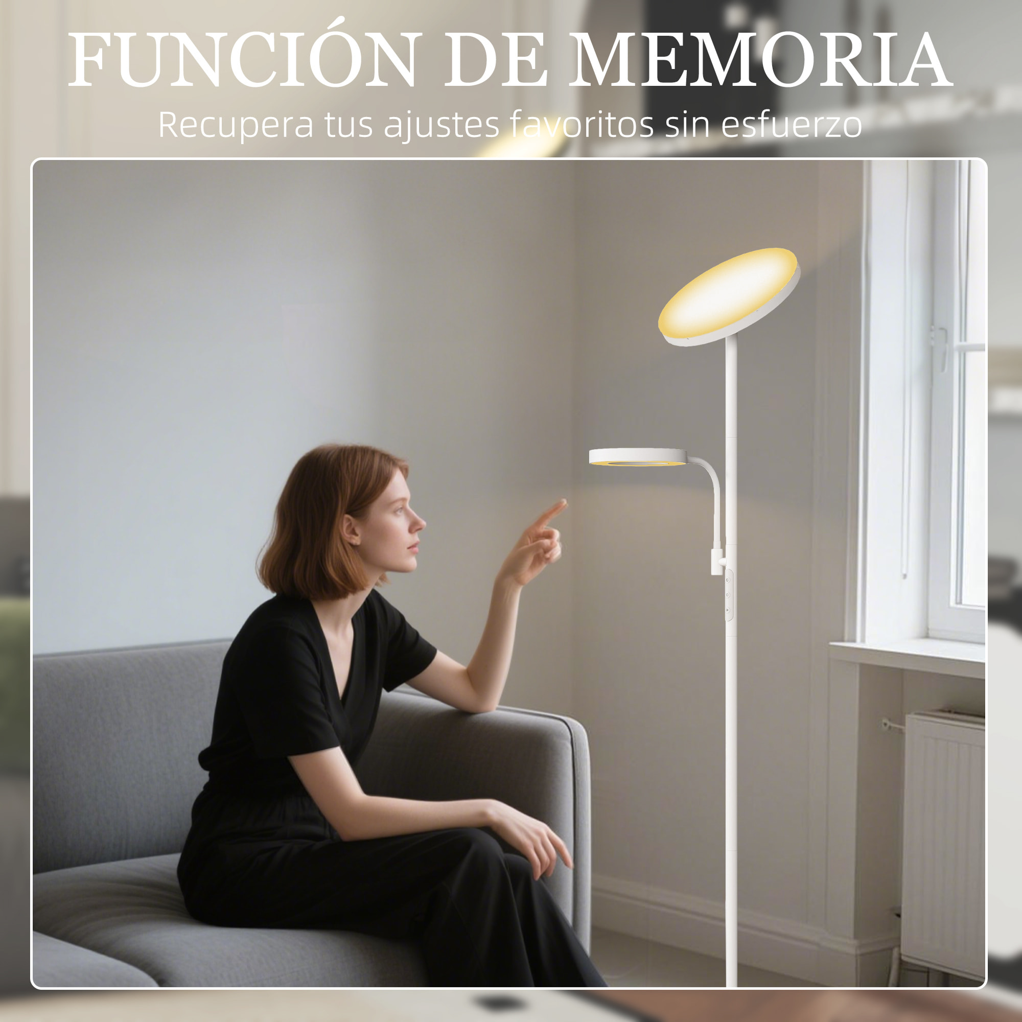 Lámpara de Pie LED Regulable 42W Lámpara de Pie Salón Giratoria con Control Remoto y Táctil Temperatura de Color y Brillo Ajustable para Salas de Estar Dormitorios Oficinas Blanco