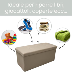 Pouf contenitore imbottito in tessuto con seduta lunga, panca multifunzione con spazio interno, ideale come poggiapiedi, seduta o contenitore, pratico e versatile per soggiorno, camera o ingresso, facile da pulire, dimensioni 76x34x34 cm