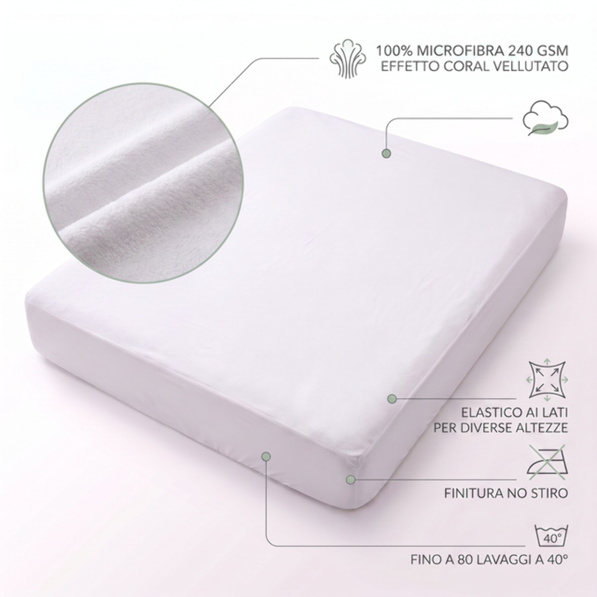 Coprimaterasso Intrecci Impermeabile in Microfibra Coral Effetto Vellutato con Rivestimento PU