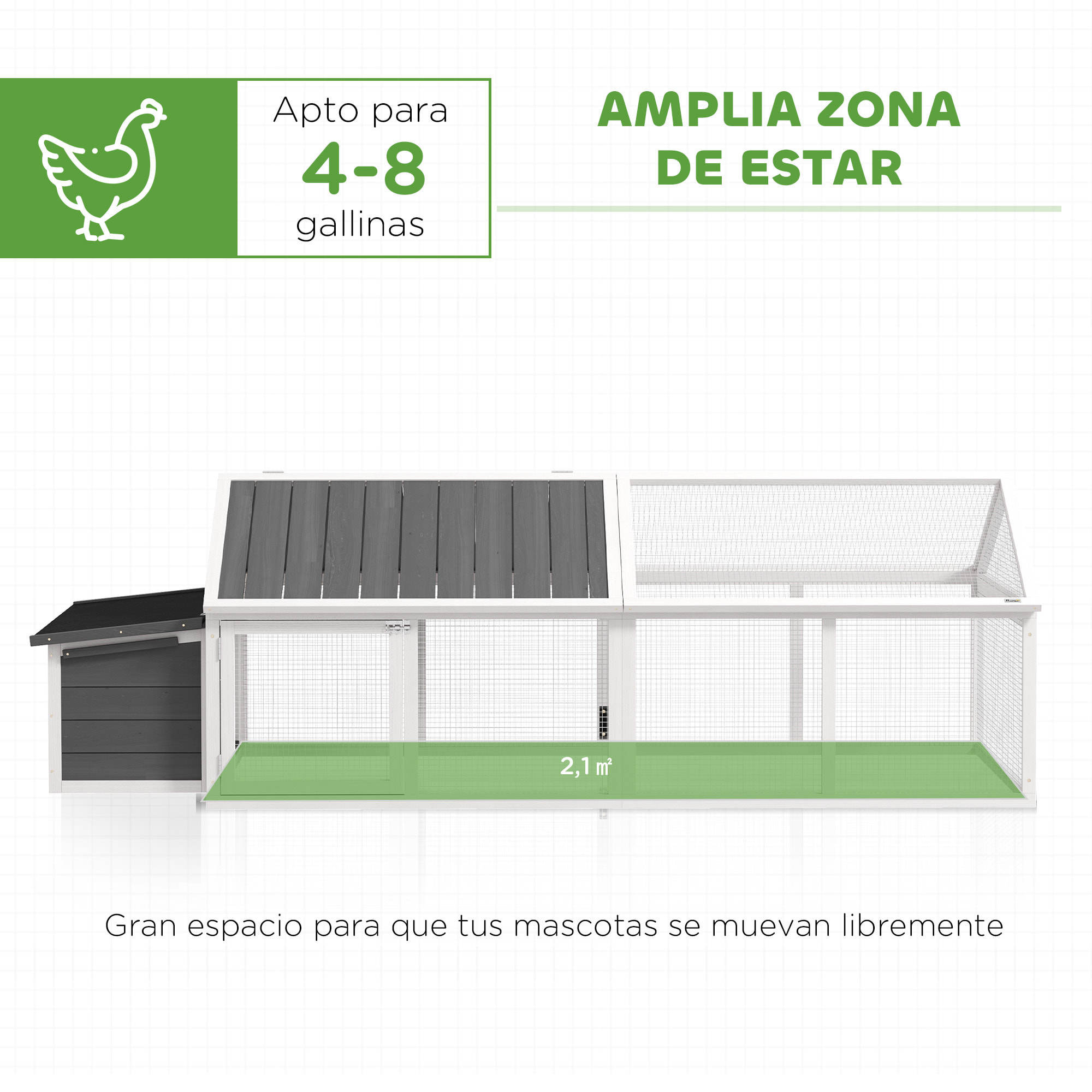 Gallinero para Exterior 240x112,5x76 cm Gallinero de Madera con Techo Abatible Corral Puertas con Cerradura y Nido para Gallinas Conejos Patos Blanco y Gris