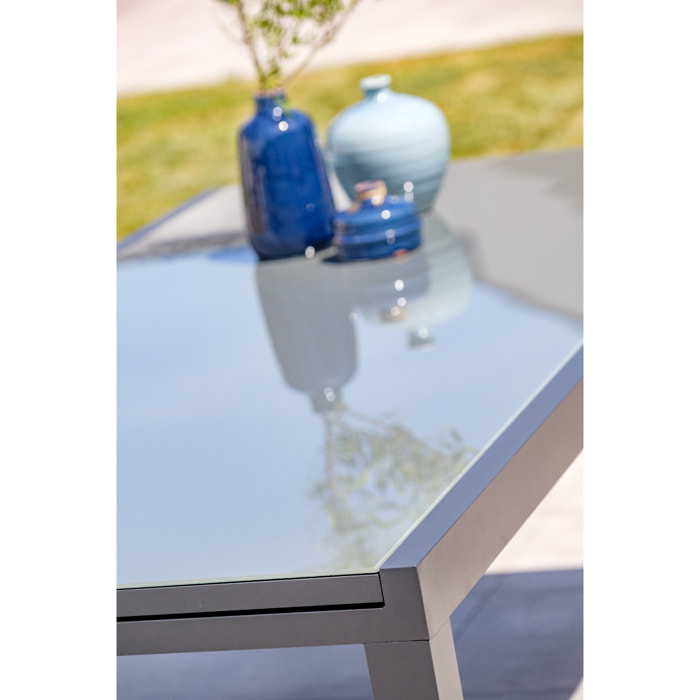 TOLEDE - Table de jardin 12 places en aluminium anthracite et plateau verre