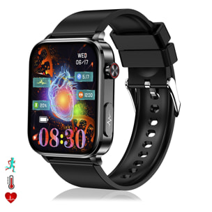 DAM Smartwatch TK15. ECG , glucosa en sangre, ácido úrico y lípidos, IMC grasa corporal, temperatura, O2 y tensión. 5,1x1,2x4,6 Cm. Color: Negro