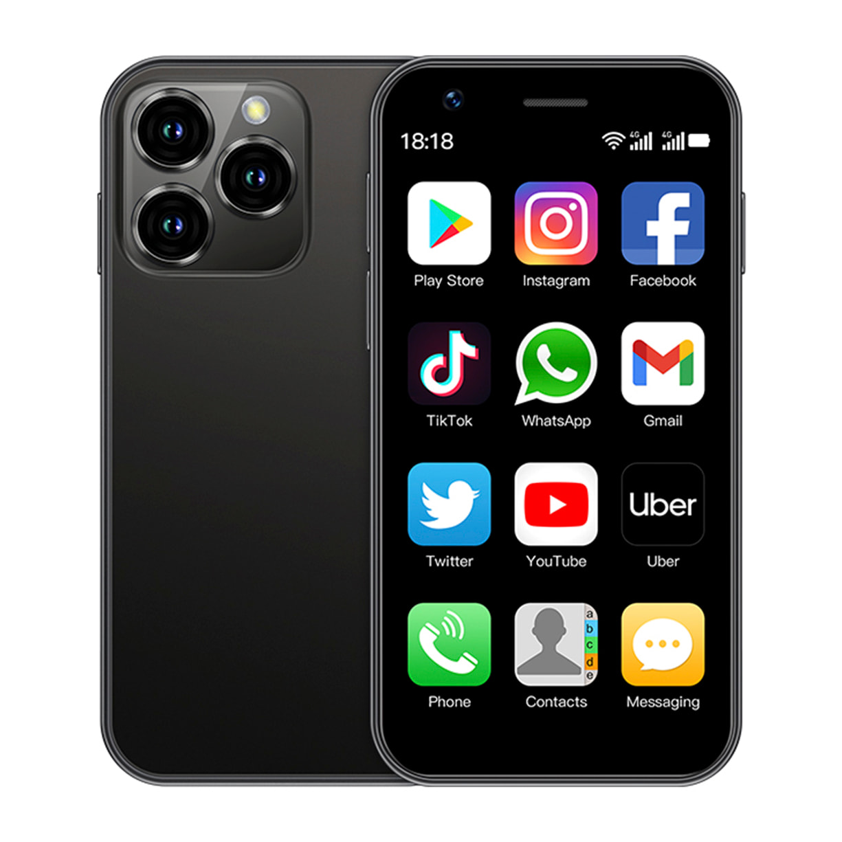 DAM Mini smartphone XS16 4G, Android, 3GB RAM + 64GB. Pantalla 3''.Doble tarjeta SIM. 4,5x1,2x10,2 Cm. Color: Negro