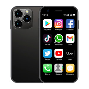 DAM Mini smartphone XS16 4G, Android, 3GB RAM + 64GB. Pantalla 3''.Doble tarjeta SIM. 4,5x1,2x10,2 Cm. Color: Negro