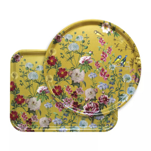 Plateau bois imprimé jaune rouge Mesanges curry