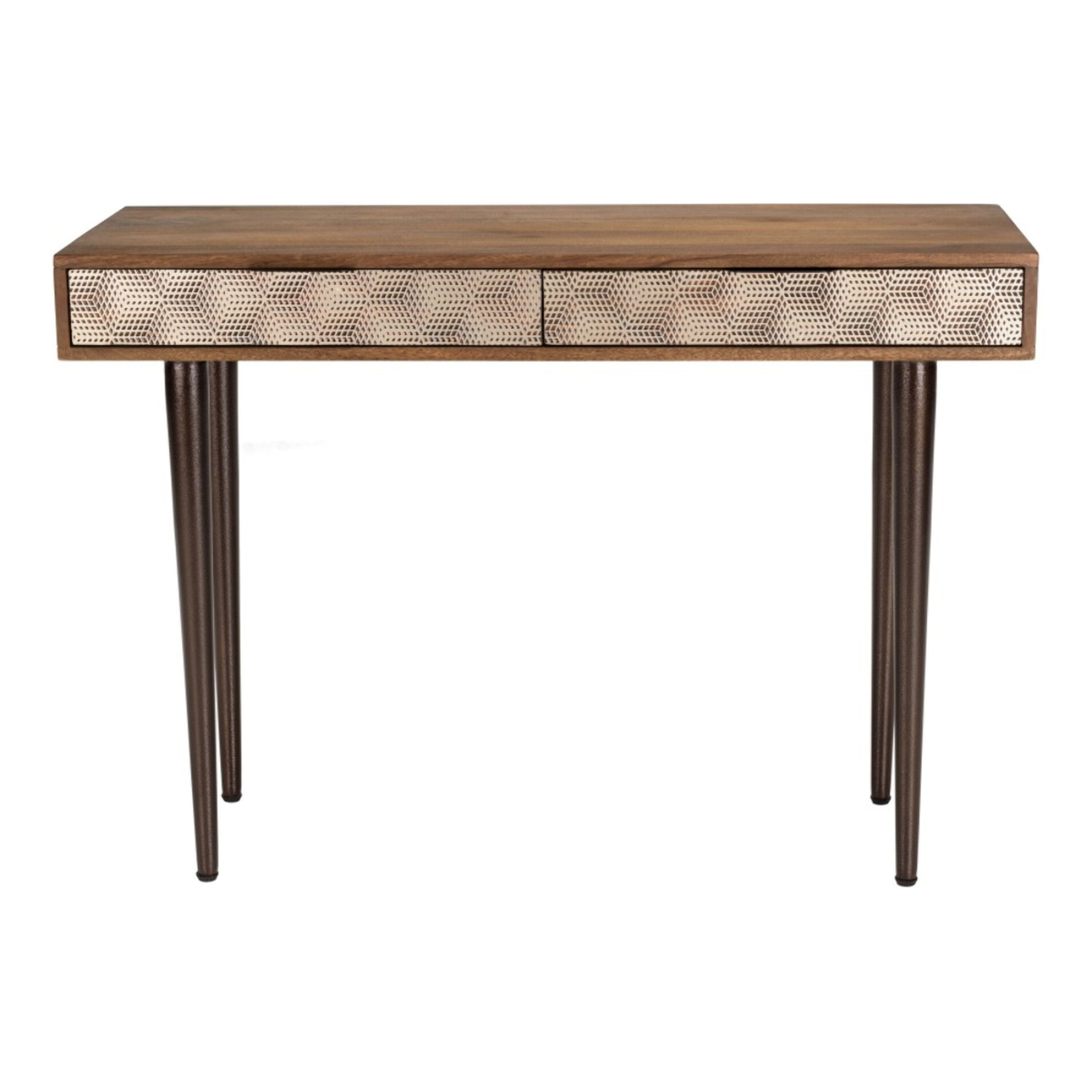 ALIX - Console en bois de manguier 2 tiroirs motifs ethniques dorés