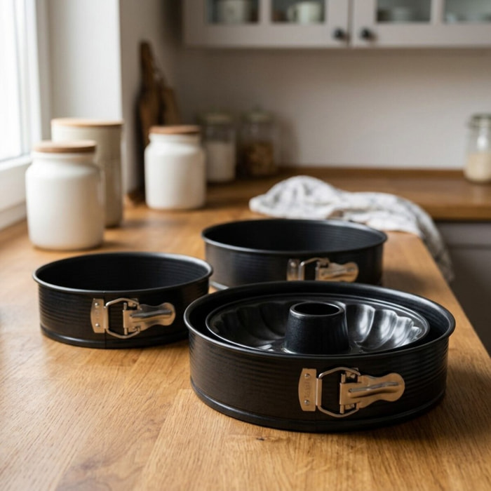 Set de 2 moules à manqué et 1 moule à manqué et savarin diamètres 20, 24 , 28 cm Zenker Black Metallic