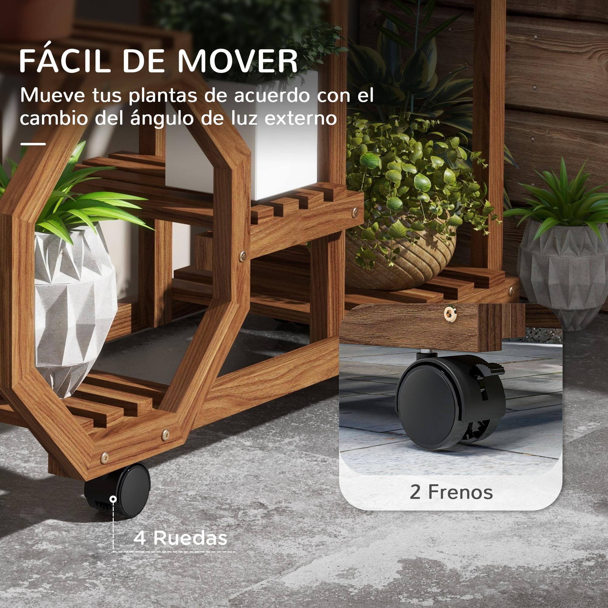 Estantería para Plantas de 5 Niveles Soporte para Macetas de Madera Soporte para Plantas con Ruedas para Interiores y Exteriores 86x30x102 cm Carbonizado