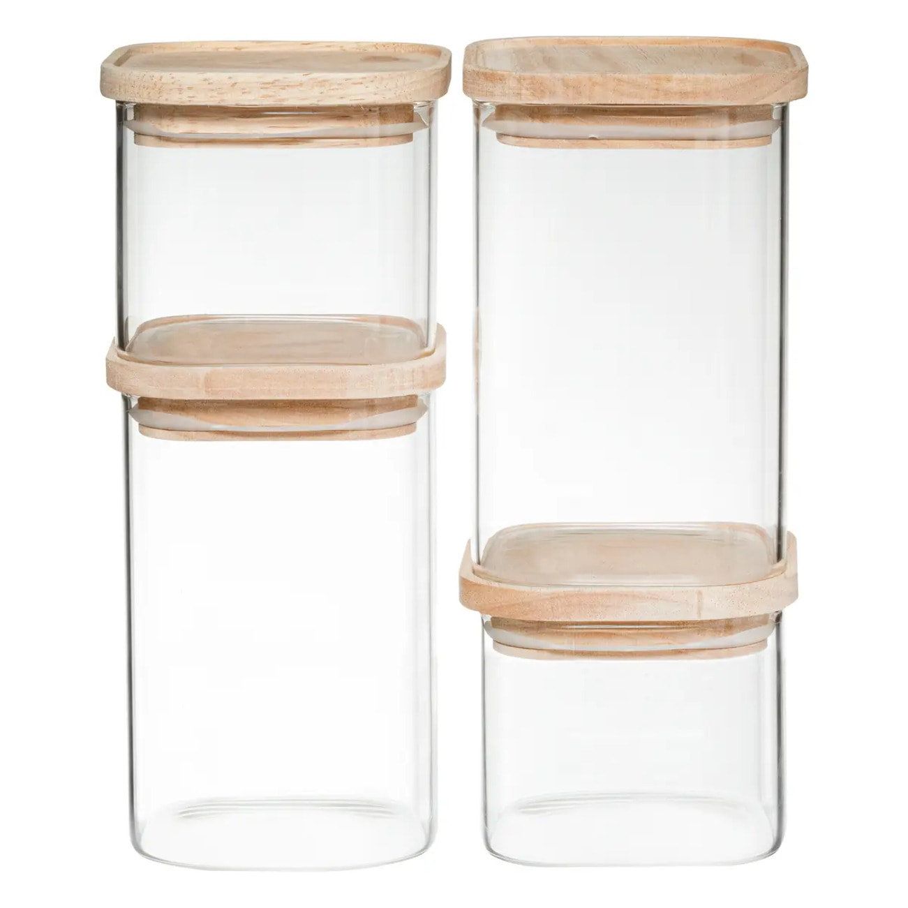 4 bocaux verre empilables "Hermet" couvercle bois